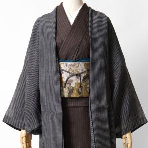 薄羽織 ボイルクレープ グレー 縞 長羽織 変...の詳細画像1