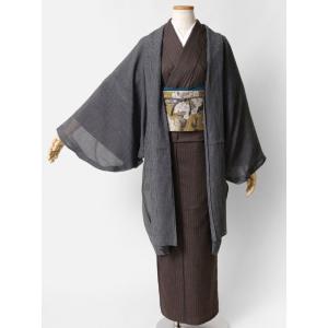 薄羽織 ボイルクレープ グレー 縞 長羽織 変...の詳細画像2