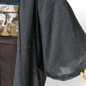薄羽織 ボイルクレープ グレー 縞 長羽織 変...の詳細画像3
