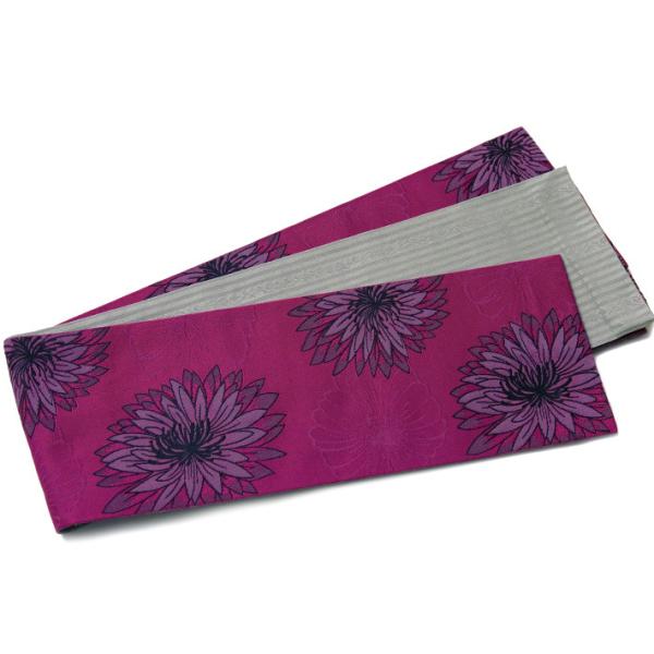 半幅帯 花 紫 バイオレット モダン リバーシブル 変り結び 細帯 長尺 半巾帯 小袋帯