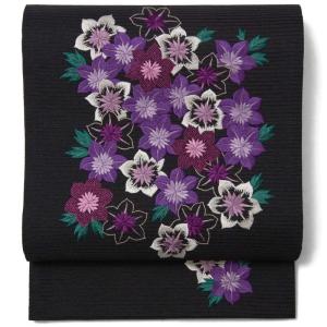 fleur京袋帯 京袋帯 ヨーロピアン唐草 茶紫地 こげ茶　花柄刺繍 美品 fleur京袋帯 京袋帯 ヨーロピアン唐草 茶紫地 こげ茶 花柄刺繍 美品 帯