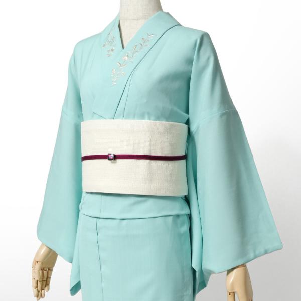 夏着物 美術サロン 無地染 刺繍 セオアルファ 水色 シンプル カッコイイ レディース30代 40代...