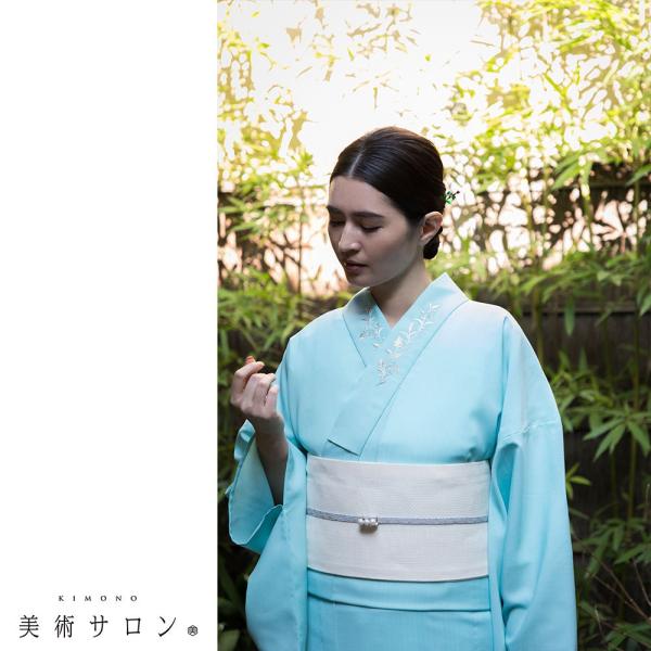 夏着物 美術サロン 無地染 刺繍 セオアルファ 水色 シンプル ワンポイント レディース30代 40...