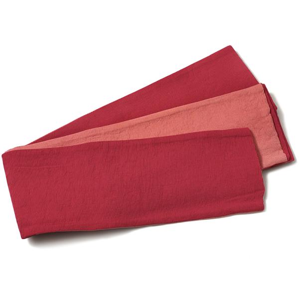半幅帯 赤 コーラルピンク ピンク リバーシブル シワ加工 カジュアル   半巾帯 細帯