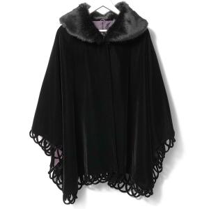 ケープ コート ベルベット 黒 ファー シック シンプル ビロード
