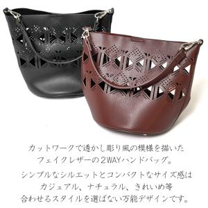 2WAYバッグ フェイクレザー 黒 茶色 カッ...の詳細画像2