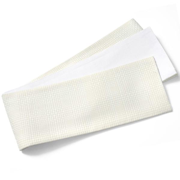 半幅帯 チェックレース オフ白 クリーム シンプル 変り結び 細帯 長尺 半巾帯 小袋帯