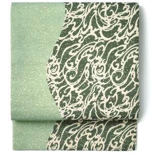 袋帯 翠に波紋 水面 流水 グラデーション 緑 カジュアル 全通柄 染め