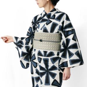 ゆかた 「パラソル」 ViVi ファンシー ボーダー柄 綿ゆかた 仕立上り品