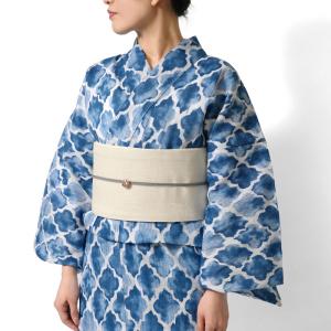 美術サロン ] 浴衣 藍捺染 知多木綿 麻混 [水紋絞] 日本製 仕立て