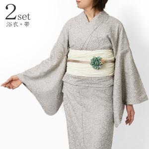 竺仙 浴衣 反物 夏着物 単品 注染 綿 紬ゆかた グレー さくら 桜 柄