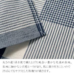 浴衣 綿麻 先染め ブロックチェック ネイビー...の詳細画像4