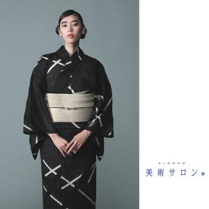 美術サロン ] 浴衣 重ね染 知多木綿 麻混 [洋菊] ブラック 黒色 金