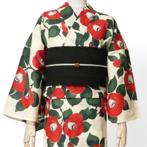 浴衣 芸艸堂 綿絽 菊 水色 オフ白 花 UNSODO ブランド 古典柄 モダン