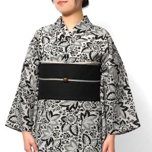 浴衣 SOULEIADO ブイソン オフ白 黒 花柄 エキゾチック プロヴァンス・プリント セオアルファ レディース 女性用 仕立上がり 単品 日本製 ソレイアード