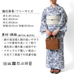 浴衣 美術サロン 藍捺染 線花 藍 紺 白地 ...の詳細画像5