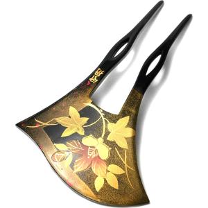 かんざし 紅葉 花 蒔絵風 黒 金 ピンク バチ...の商品画像