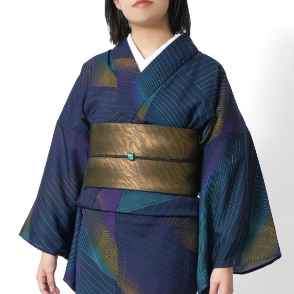 着物 小室庵 プリズム ネイビー 紺 ターコイズ セオアルファ 単衣 幾何学 アーティスティック 仕...