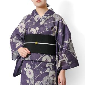 浴衣 綿麻 アサガオ 紫 藤 生成り 花 古典柄 あさがお シック レトロ レディース 20代 30代 40代 50代 夏着物 単品 浴衣セット 兵児帯 女性用 朝顔