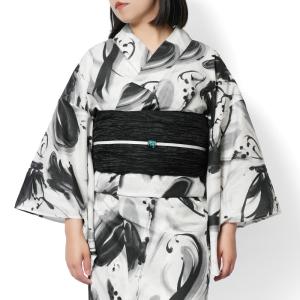 浴衣 筆と蝶 オフ白 黒 セパレート 二部式 モ...の商品画像