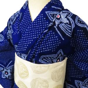 夏物 反物 浴衣 着物 未仕立て 新古品 木綿 カジュアル 無形文化財 阿波正藍 しじら織 格子模様 濃藍色 きもの北條 A1043-8 夏物 反物 浴衣 着物 未仕立て 新古品 木綿 カジュアル 絞り 蝶模様