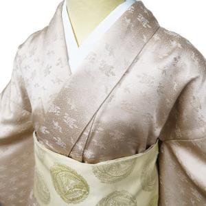 特選 色無地 着物 未使用 袷 紋付き 久保田一竹 地模様 花模様 反端付き 金通し 薄色 身丈170cm 裄66cm L トール きもの北條 A1080-3 特選 色無地 着物 未使用 袷 紋付き 久保田一竹 地模様 花模様 反端