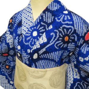 夏物 反物 浴衣 着物 未仕立て 新古品 木綿 カジュアル 絞り 花模様