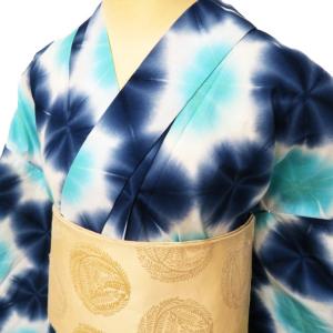 夏物 浴衣 着物 未使用 木綿 カジュアル 板締め絞り 青系色 多色 身丈161cm 裄67cm M きもの北條 A1035-15 夏物 浴衣 着物 未使用 木綿 カジュアル 板締め絞り 青系色 多色 身丈