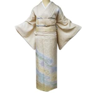 特選 本加工 訪問着 着物 中古 正絹 袷 三越 金駒刺繍 茶屋辻 茶鼠色