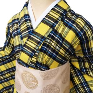 播包 新品 播州織 着物 木綿 単衣 カジュアル ヘリンボーン柄 反端付き 茅色 身丈166.5cm 裄69.5cm L トール きもの北條 A1086-9 播包 新品 播州織 着物 木綿 単衣 カジュアル ヘリンボーン柄 反端付き