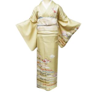 訪問着 着物 中古 正絹 袷 フォーマル 紋付き 樹木の図 暈し 紅藤色 多 