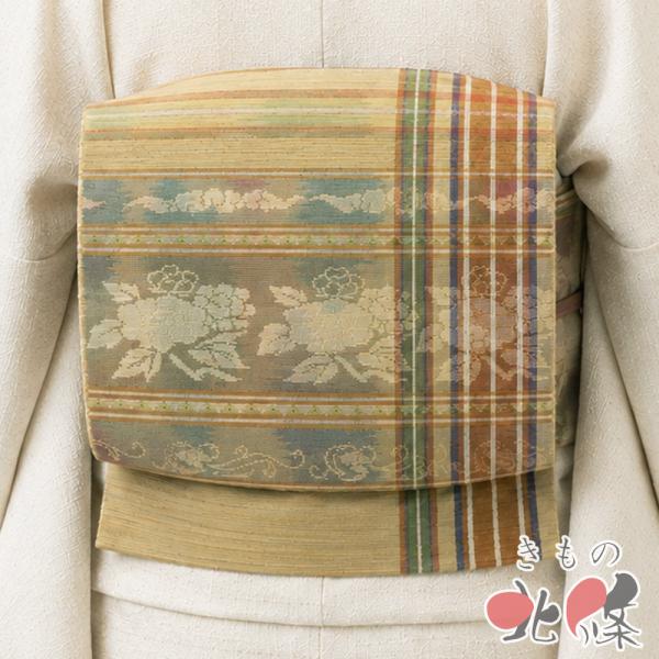 作り帯 付け帯 つけ帯 中古 リサイクル 正絹 カジュアル 仕立て上がり 花の図 枯色 多色 きもの...