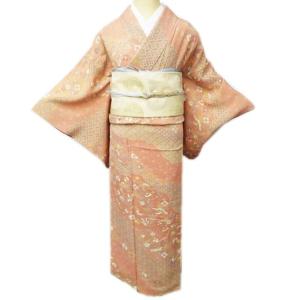 訪問着 着物 中古 袷 フォーマル 道長取り 七宝 花唐草 宝物 鶴 青海波 