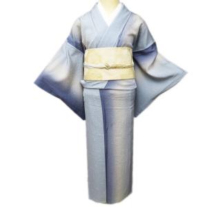 訪問着 着物 中古 正絹 単衣 フォーマル ぼかし染め 暈し 地模様 笹に