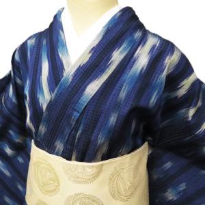 小紋 着物 中古 正絹 袷 カジュアル 縞模様 流線模様 香染色 身丈161cm 