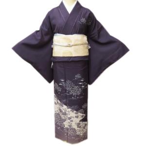訪問着 着物 中古 正絹 袷 フォーマル 作家物 落款 植物文様 金彩 茶色 