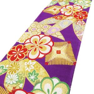 夏物 袋帯 中古 リサイクル 正絹 フォーマル 六通 花模様 秋草 露芝草  