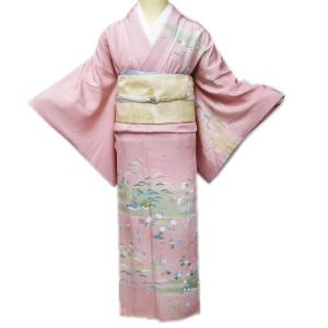 特選 訪問着 着物 中古 袷 フォーマル 紋付き 加賀友禅 松井眞夫 落款 花の図 黄朽葉色 多色 身丈156cm 裄62.5cm M きもの北條 A1167-6 特選 訪問着 着物 中古 袷 フォーマル 紋付き 加賀友禅 松井眞夫 落款