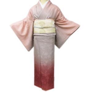 訪問着 着物 中古 正絹 袷 フォーマル 辻が花 絞り 水柿色 多色 身丈