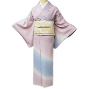 訪問着 着物 中古 正絹 袷 フォーマル 作家物 落款 植物文様 金彩 茶色  