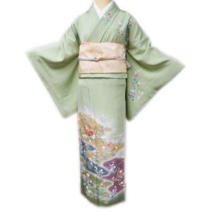 訪問着 着物 中古 正絹 袷 フォーマル 作家物 落款 花の図 ぼかし染め