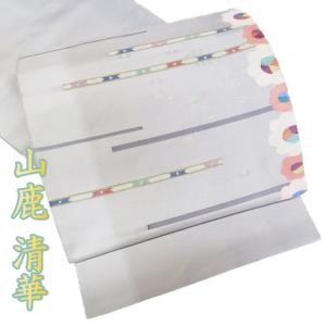 袋帯 中古 リサイクル 正絹 カジュアル 仕立て上がり お太鼓柄 染色作家 山鹿清華 鳥の図 箔糸 白色 多色 銀 きもの北條 A900-16 平和屋本店○極上 手織綴れ 山鹿清華 太鼓柄袋帯 花鳥文 金銀糸 逸品