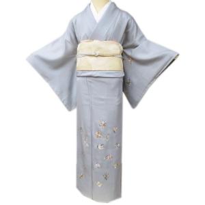 訪問着 着物 中古 正絹 袷 フォーマル 作家物 落款 花の図 ぼかし染め  