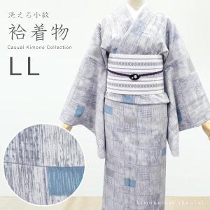 小紋 着物 洗える着物 袷着物（LLサイズ /グレー 絣縞に市松格子
