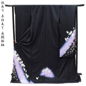 ☆中古品☆振袖　単品　正絹　紫系花模様Ｂ級品ヤケ有り振袖 送料無料】【中古】 振袖 正絹（中古 ランクB からし色 カタバミ 桜