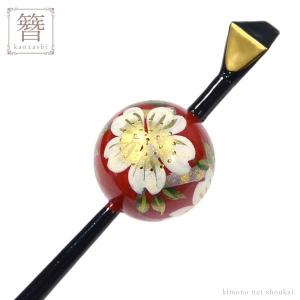 蒔絵櫛 かんざしセット「赤色、桜に御所車 N92-016-A」和装 髪飾り