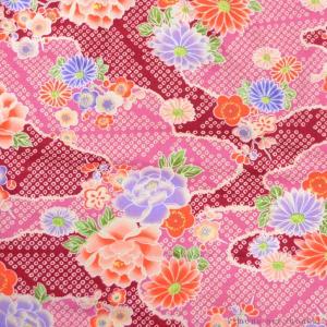 籠巾着 長方形/赤ピンク鹿の子に花(長財布OK...の詳細画像2