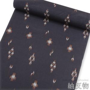 正絹 小紋 反物 【パープル 紫 花文つなぎ】丹後ちりめん 着尺 未