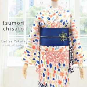 ツモリチサト ブランド 浴衣【tsumori chisato/注染 生成り×オレンジ系 小花ドット 15324】日本製 ゆかた 猫 お仕立て上がり浴衣｜kimono-japan