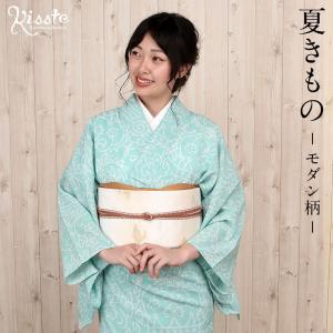 Kisste（キステ） 着物 小紋 袷 水色 流水桜 フリーサイズ レディース